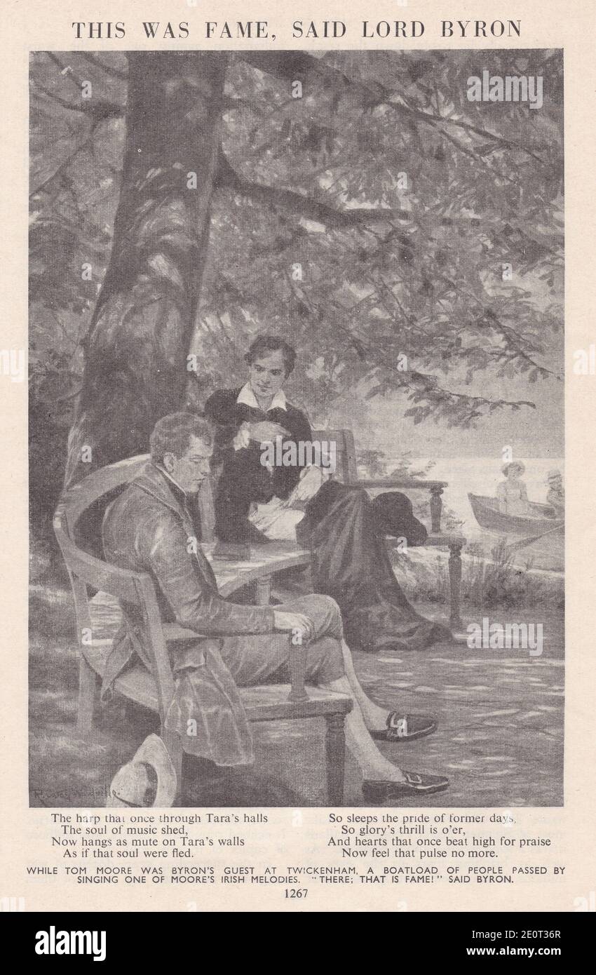 This was Fame, said Lord Byron - Tom Moore as Byron's guest as people pass by singing one of Moore's Irish Melodies. Stock Photo