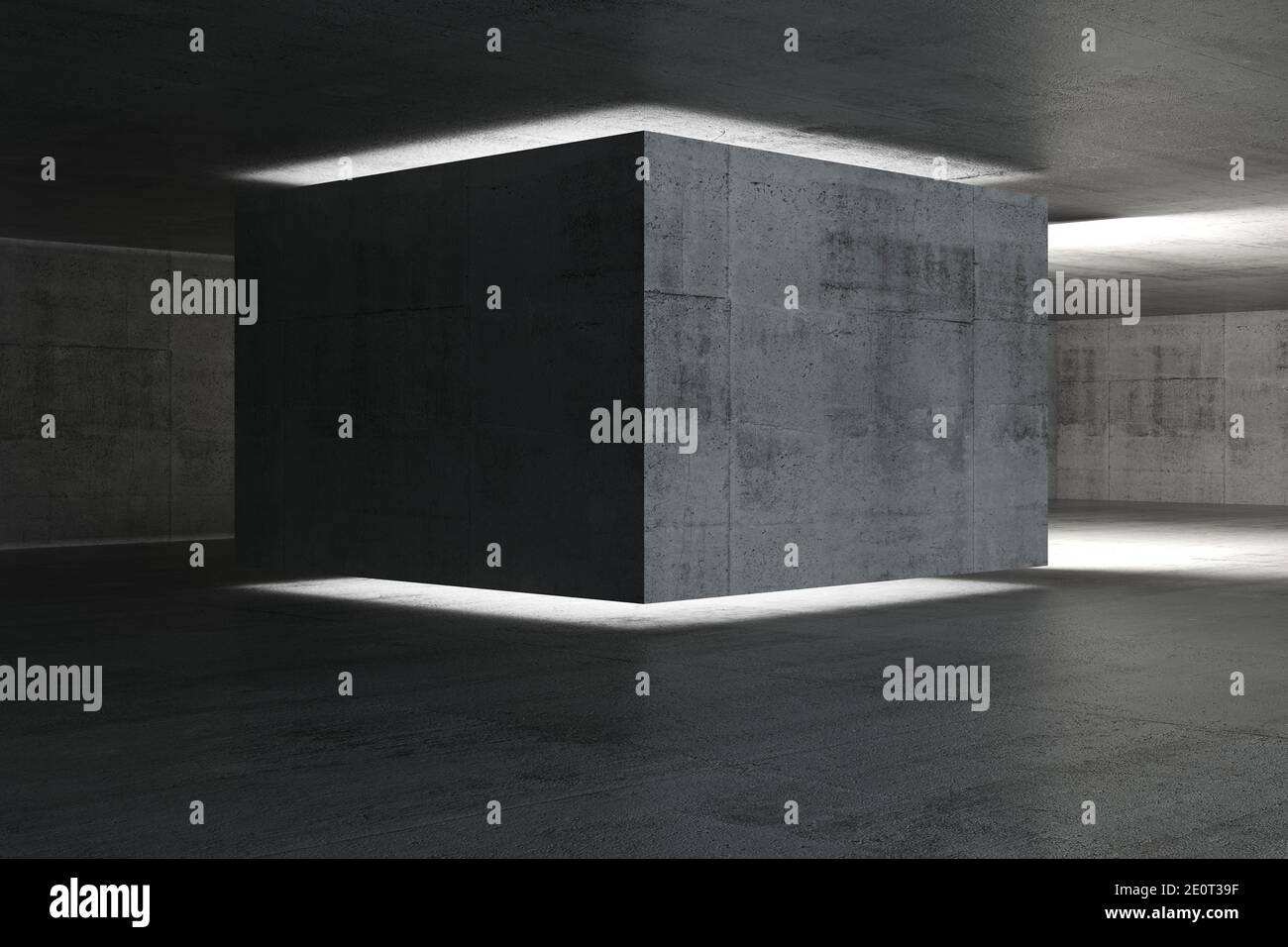 Abstract dark concrete interior background, room with neon illumination, 3d rendering illustration Stock Photo