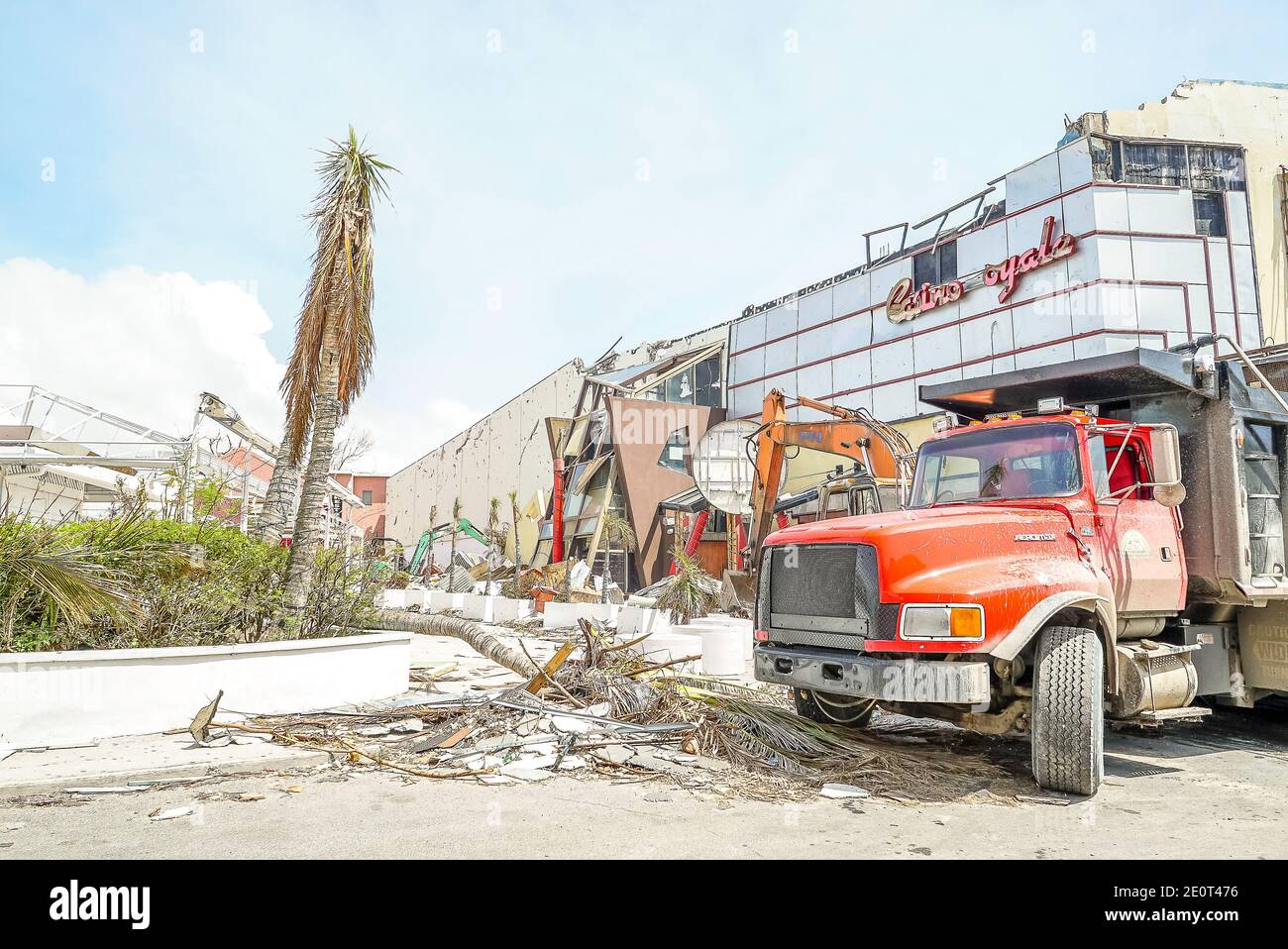 Car vehicle damage cause by a hurricane that hit the caribbean island of st.maarten. Damage vehicles. Stock Photo