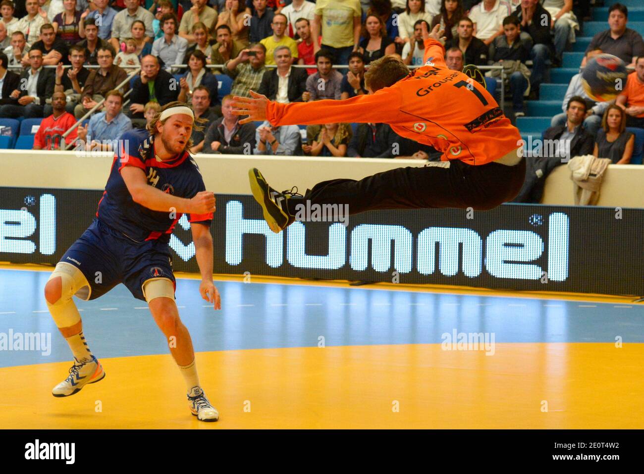 Mikael Robin facing PSG's Mikkel the French Championships D1 Handball match, Paris-St-