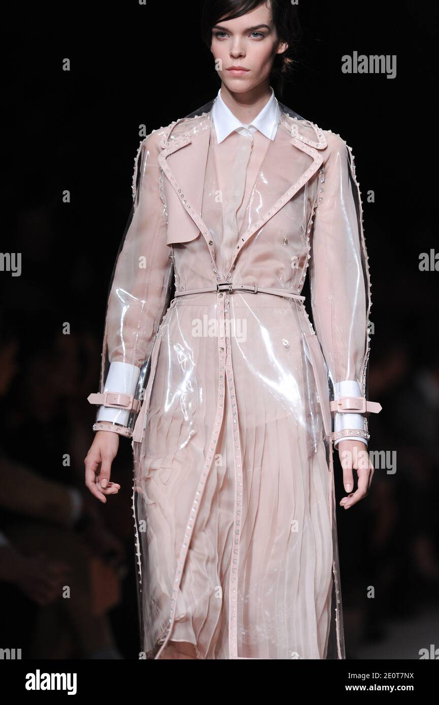 A mode dispays a creation by Italian fashion designers Pierpaolo Piccioli  and Maria Grazia Chiuri for Valentino Spring-Summer 2013 Ready-To-Wear  collection show hed at Espace Ephemere Tuileries in Paris, France, on  October