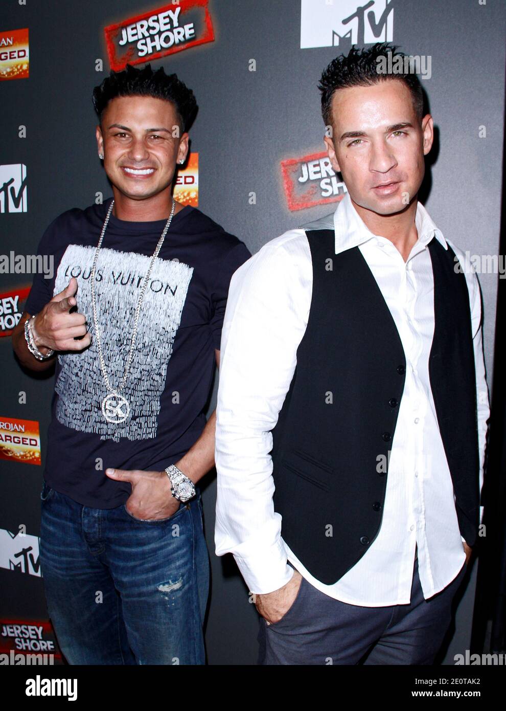 Paul 'Pauly Dee' DelVecchio and Mike 'The Situation' Sorrentino attend the Jersey Shore final season premiere event at Bagatelle in New York City, NY, USA, on October 04, 2012. Photo by Donna Ward/ABACAPRESS.COM Stock Photo