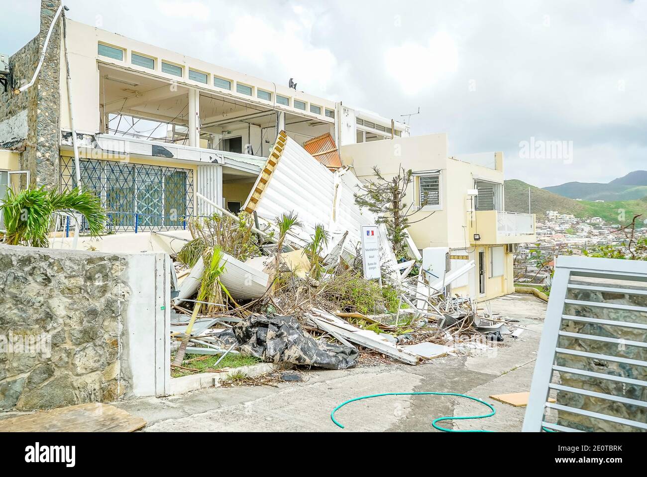 Severe property damage cause by hurricane Irma that hit the island of St.maarten in 2017 Stock Photo