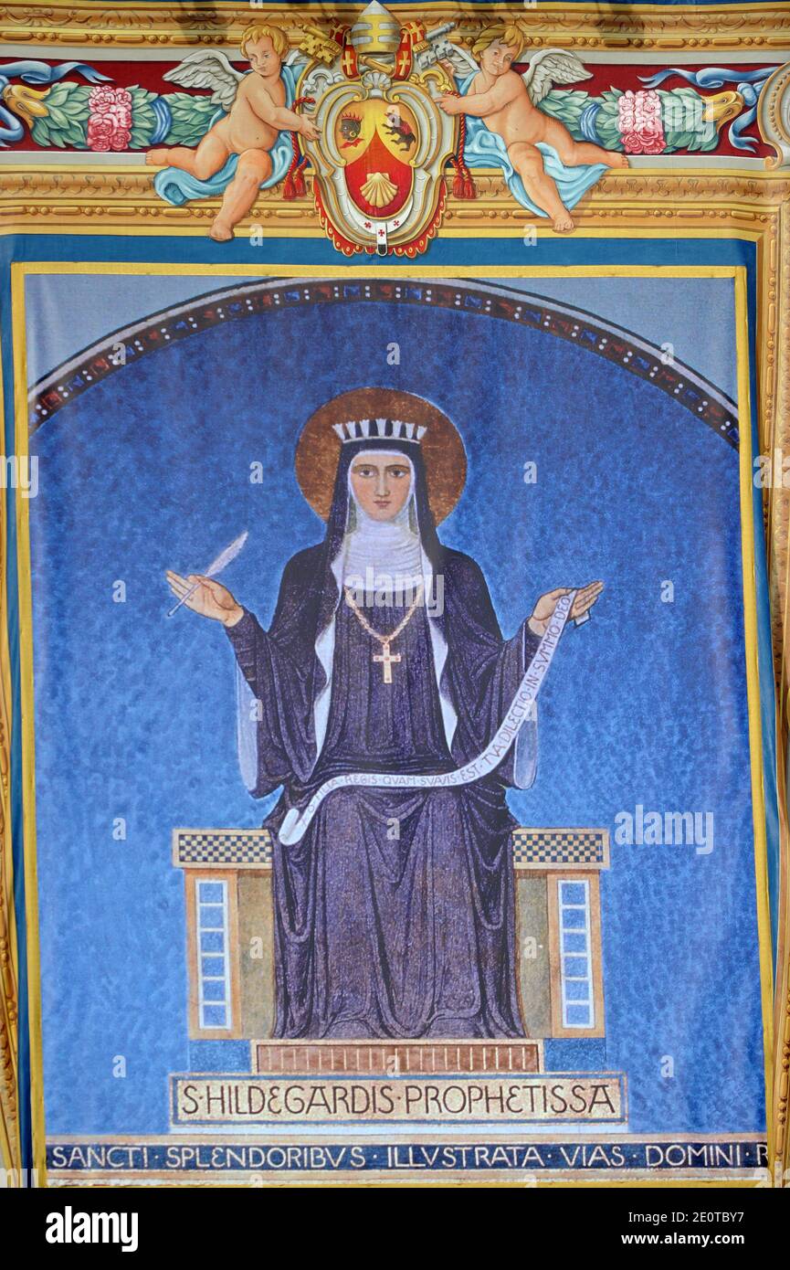 A portrait of St. Hildegard of Bingen hung on St Peter's basilica as ...