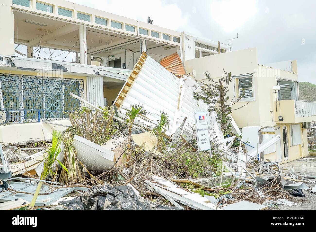 Severe property damage cause by hurricane Irma that hit the island of St.maarten in 2017 Stock Photo