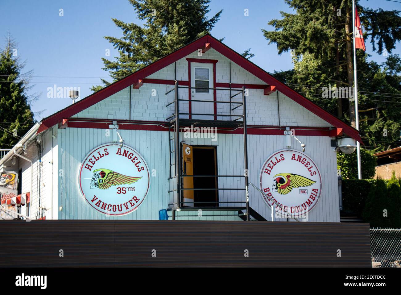 Vancouver, Canada - July 13,2020: View of sign Hells Angels Club Building in Vancouver Stock Photo