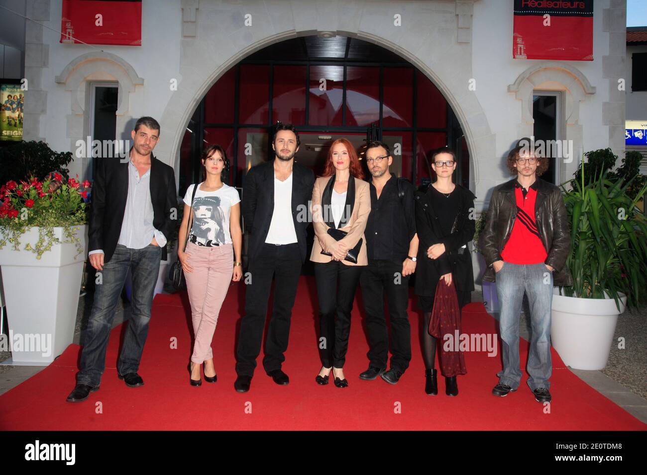 Jury's members (L to R) Thierry Neuvic, Elodie Navarre, Michael Cohen, Audrey Fleurot, Cyril Mennegun, Pauline Etienne and Julien Courbey pose for photographers during the opening of the 17th Young Directors International Film Festival in Saint-Jean-de-Luz, France on October 09, 2012. Photo by Jerome Domine/ABACAPRESS.COM Stock Photo