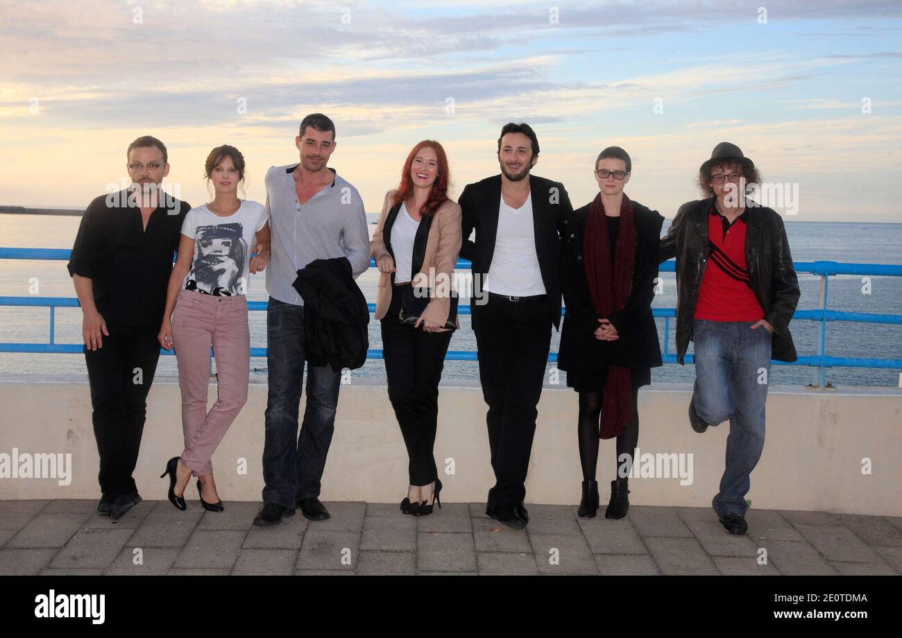 Jury's members (L to R) Cyril Mennegun, Elodie Navarre, Thierry Neuvic, Audrey Fleurot, Michael Cohen, Pauline Etienne and Julien Courbey pose for photographers during the opening of the 17th Young Directors International Film Festival in Saint-Jean-de-Luz, France on October 09, 2012. Photo by Jerome Domine/ABACAPRESS.COM Stock Photo