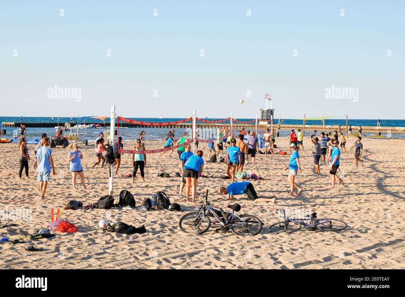 Beach volleyball games. North Avenue Beach, Chicago, Illinois Stock