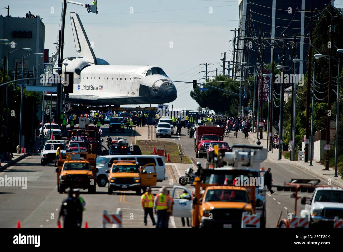 The space shuttle Endeavour is transported to the California Science ...