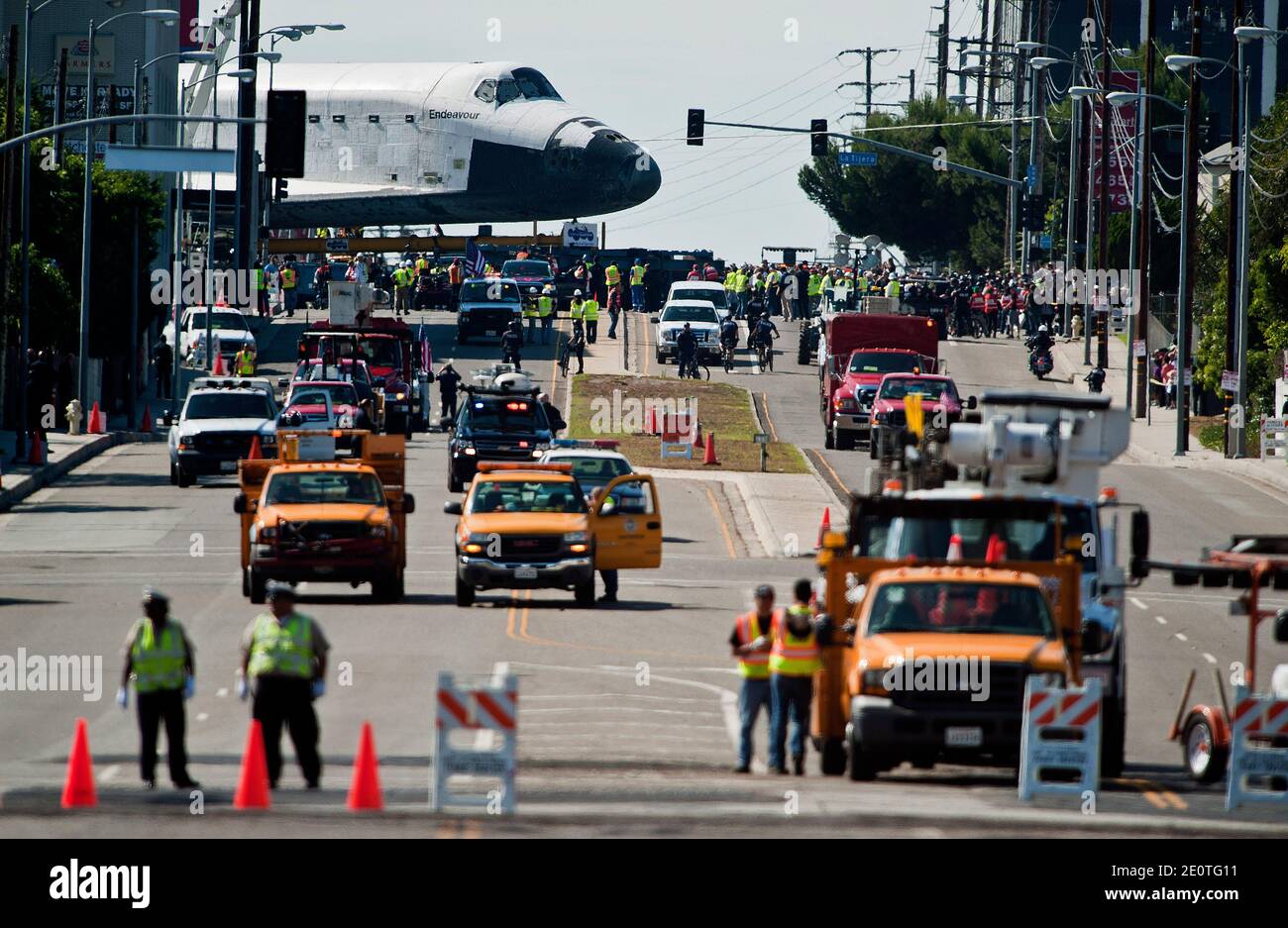 The space shuttle Endeavour is transported to the California Science ...