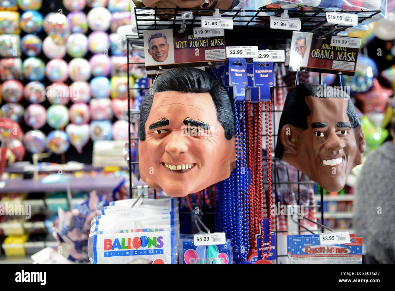 The President Barack Obama and Republican Nominee Mitt Romney Halloween  masks are big sellers across the country nationally, for this year  Halloween at a Party City store October 12, 2012 in Washington,