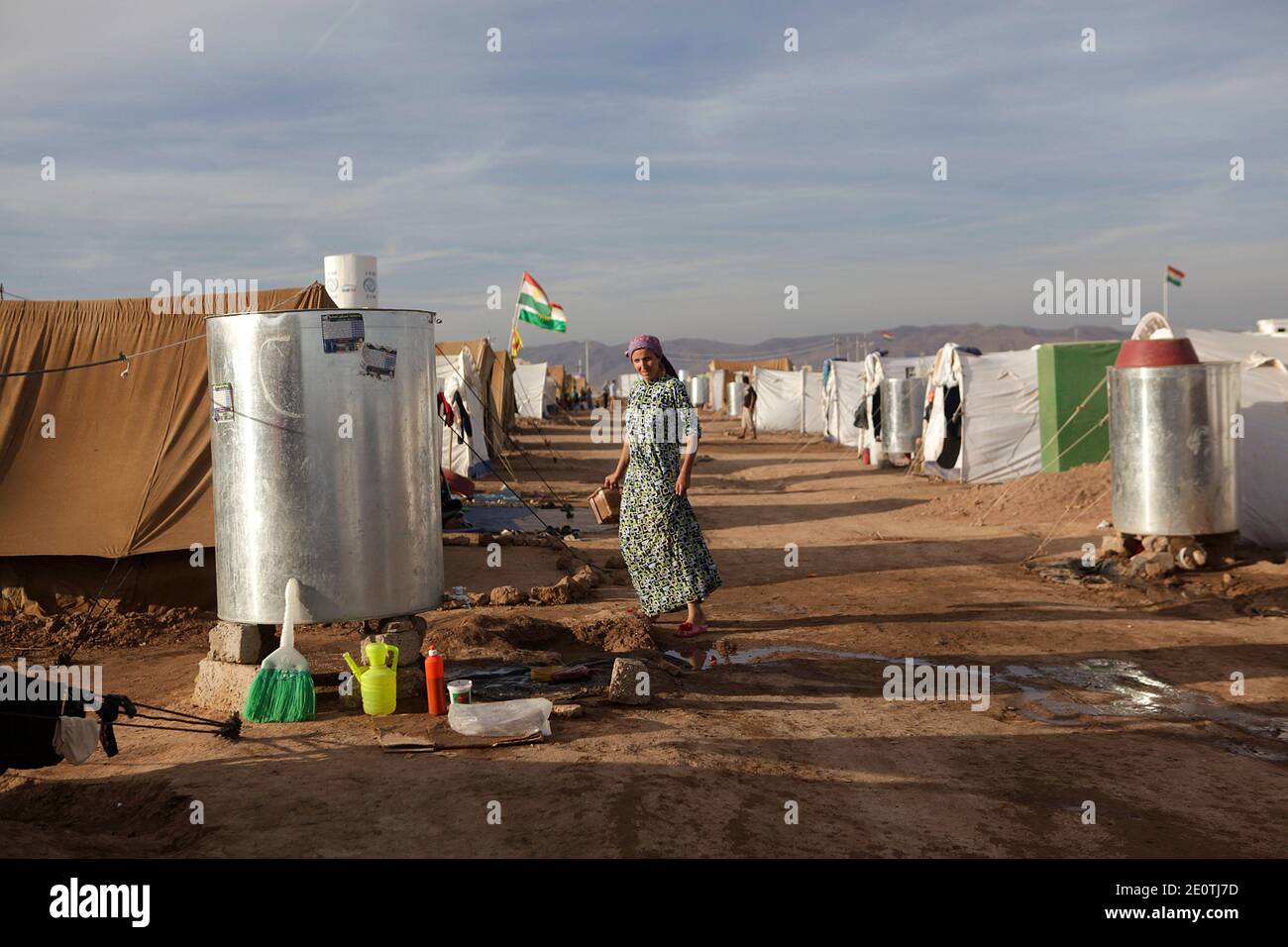 A view of the Domiz refugee camp near Dohuk, Iraq, on October 15, 2012. Actually 15000 Syrian refugees from the Kurdish region of north-eastern Syria living in this camp. Photo by Axelle De Russe/ABACAPRESS.COM Stock Photo