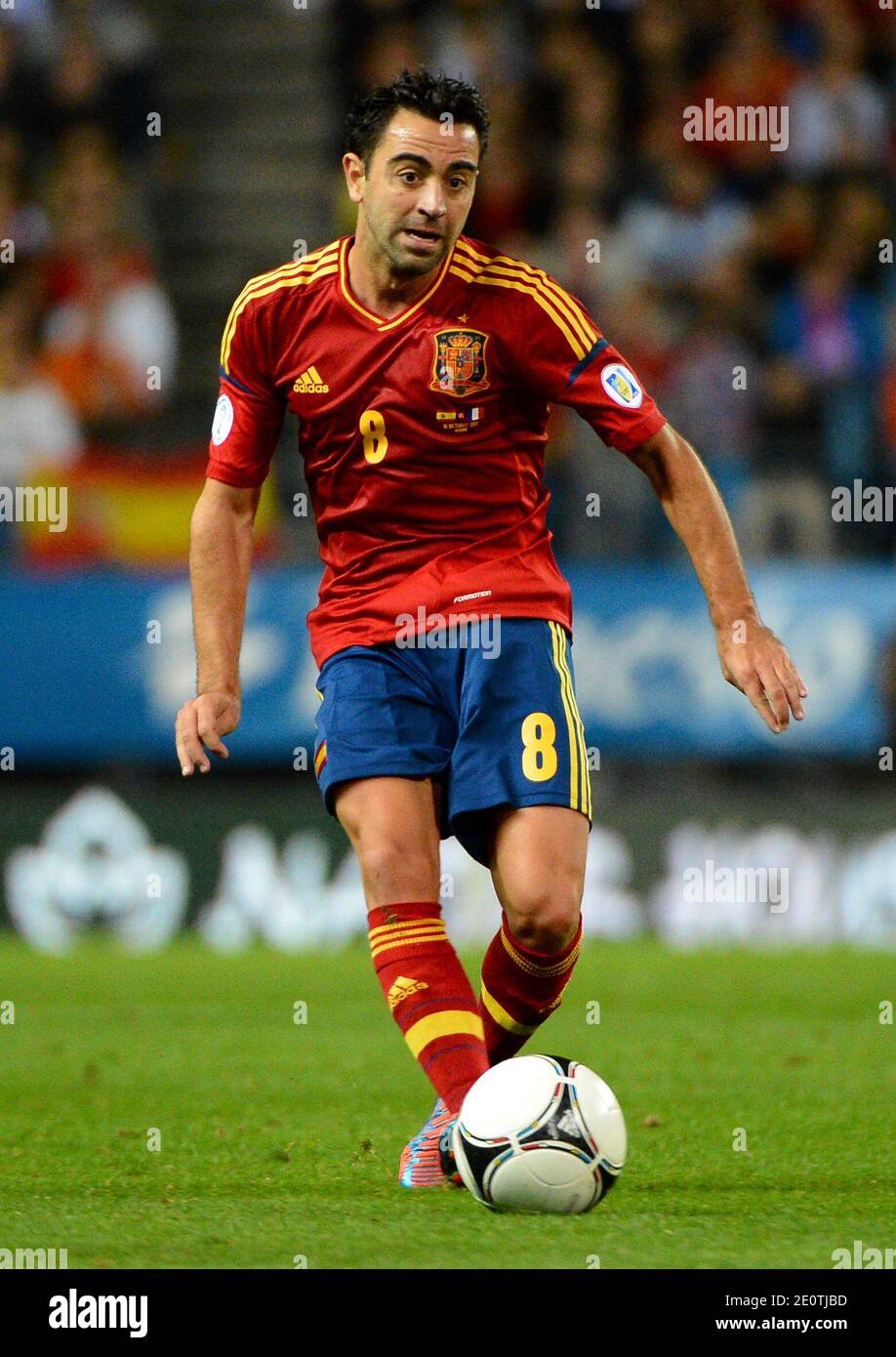 France's Xavi Hernandez during the World Cup 2014 qualifying soccer match, Spain Vs France at Vicente Calderon stadium in Madrid, Spain on October 16, 2012. The match ended in a 1-1 draw. Photo by Christian Liewig/ABACAPRESS.COM Stock Photo