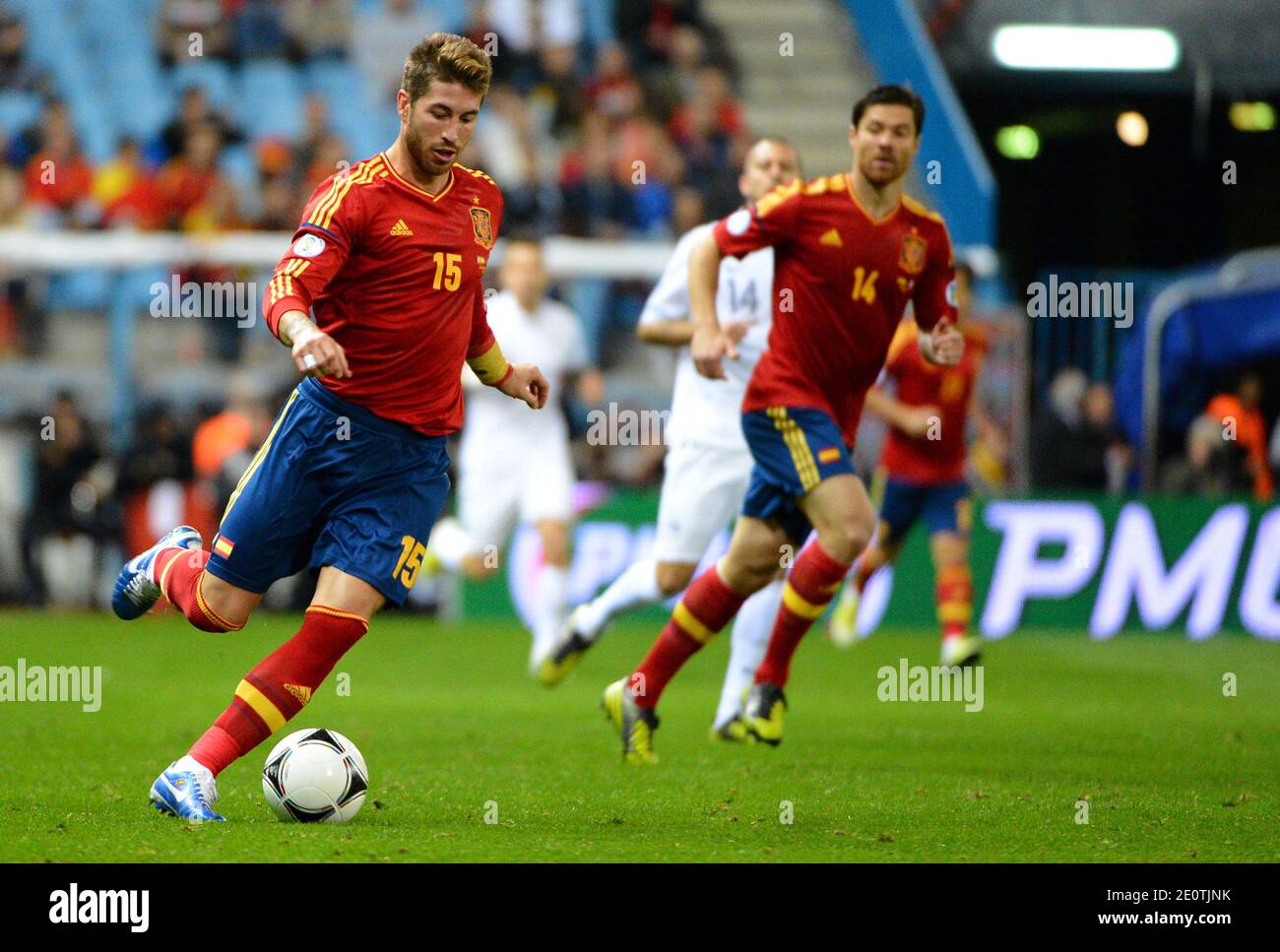 Spain's Sergio Ramos during the World Cup 2014 qualifying soccer match, Spain Vs France at Vicente Calderon stadium in Madrid, Spain on October 16, 2012. Photo by Christian Liewig/ABACAPRESS.COM Stock Photo
