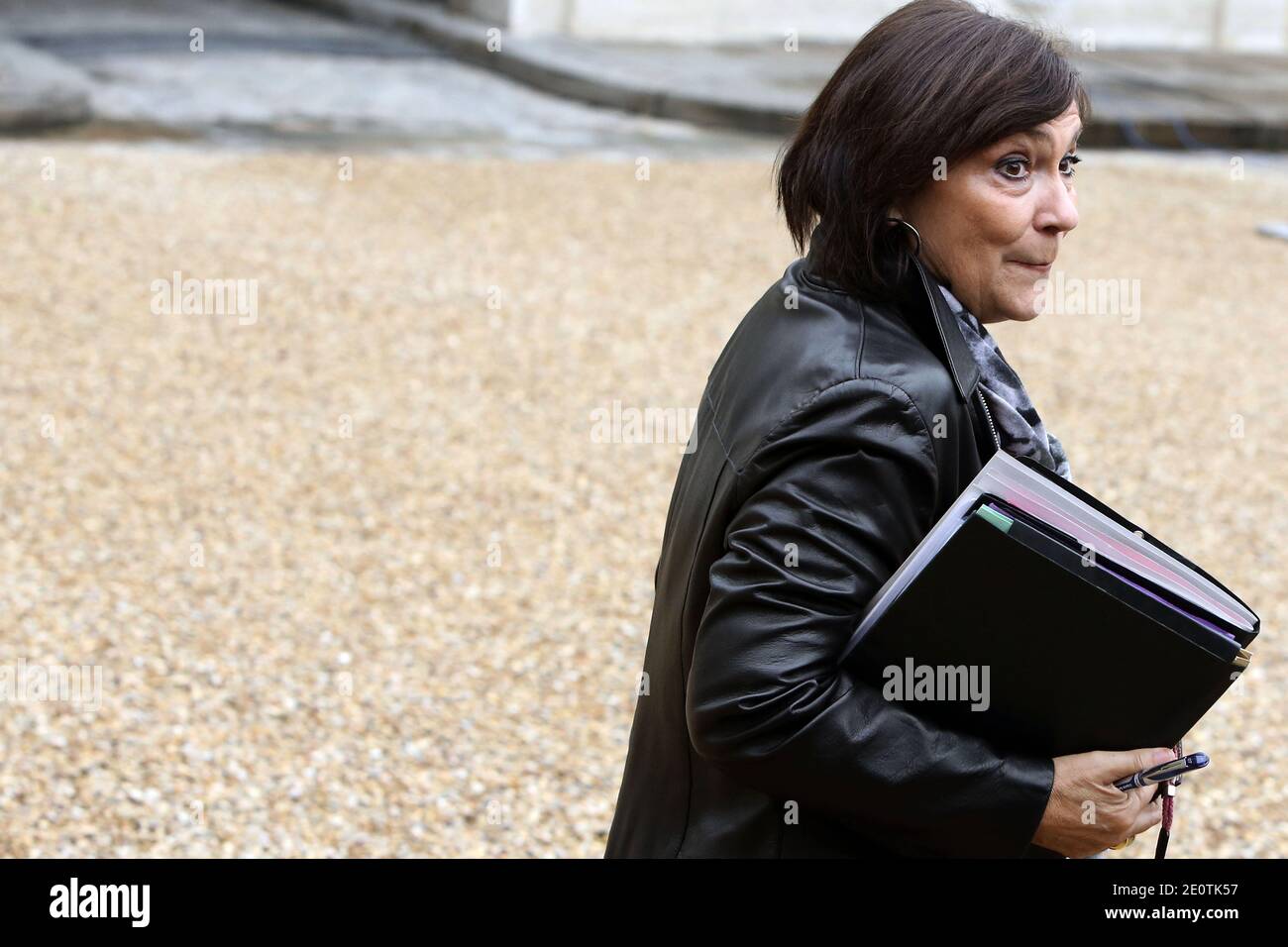 French Junior Minister for Disabled People Marie-Arlette Carlotti leaves the Elysee presidential Palace after the weekly cabinet meeting, in Paris, France, on October 17, 2012. Photo by Stephane Lemouton/ABACAPRESS.COM. Stock Photo