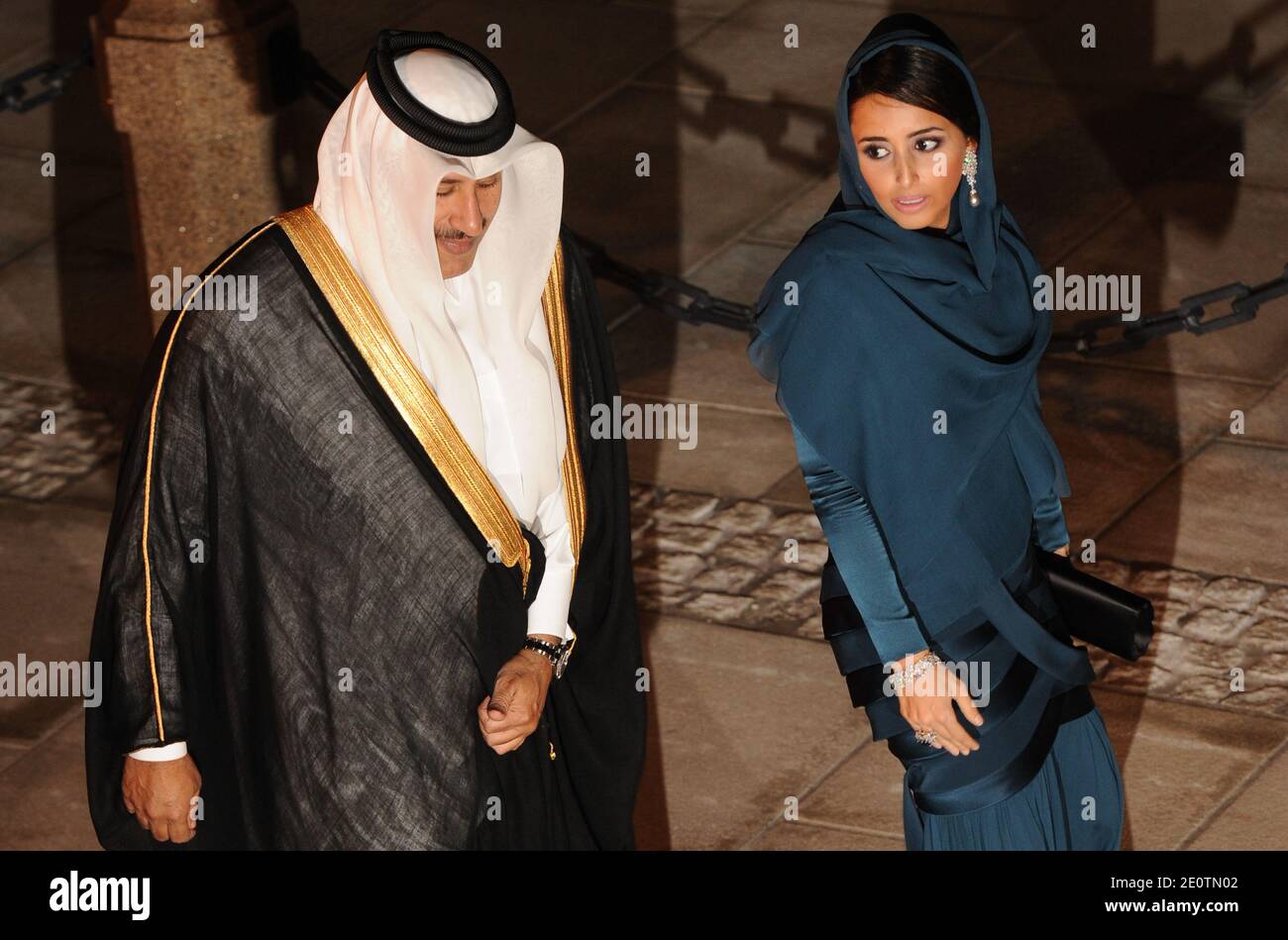 Prime Minister of Qatar, Sheikh Hamad bin Jassim bin Jaber Al Thani (L) and  guest attending the Gala dinner for the wedding of Prince Guillaume Of  Luxembourg and Stephanie de Lannoy at