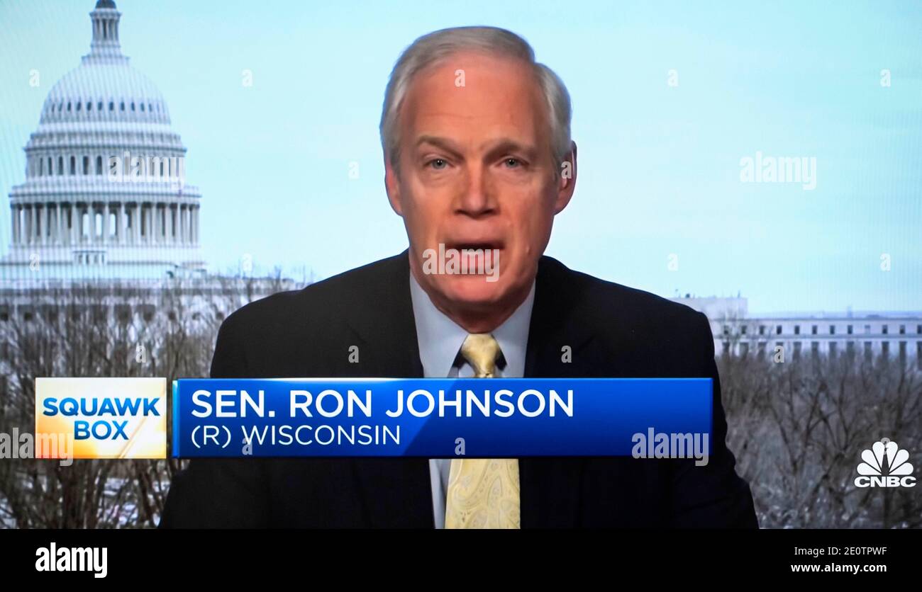 January 02, 2021, Washington, District of Columbia, USA - Senator RON JOHNSON (R-WI) has added his name to a list of nearly a dozen Republican Senators who will object on January 6 when Congress meets to count and certify the Electoral College results. This futile gesture -- which will force both the House and Senate to debate whether to accept President-elect Joe Biden's electors -- will only delay the inevitable outcome of President-elect Biden taking the oath of office on January 20. File Photo: December 31, 2020, Washington, District of Columbia, USA - Senator RON JOHNSON appears on th Stock Photo