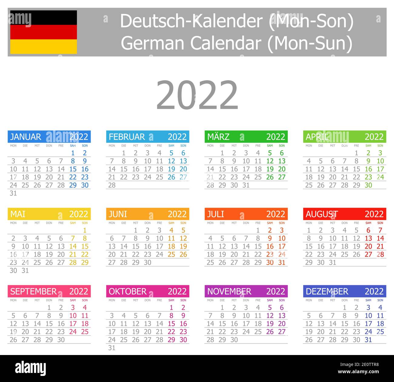 2022 German Type-1 Calendar Mon-Sun On White Background Stock Vector Image & Art - Alamy