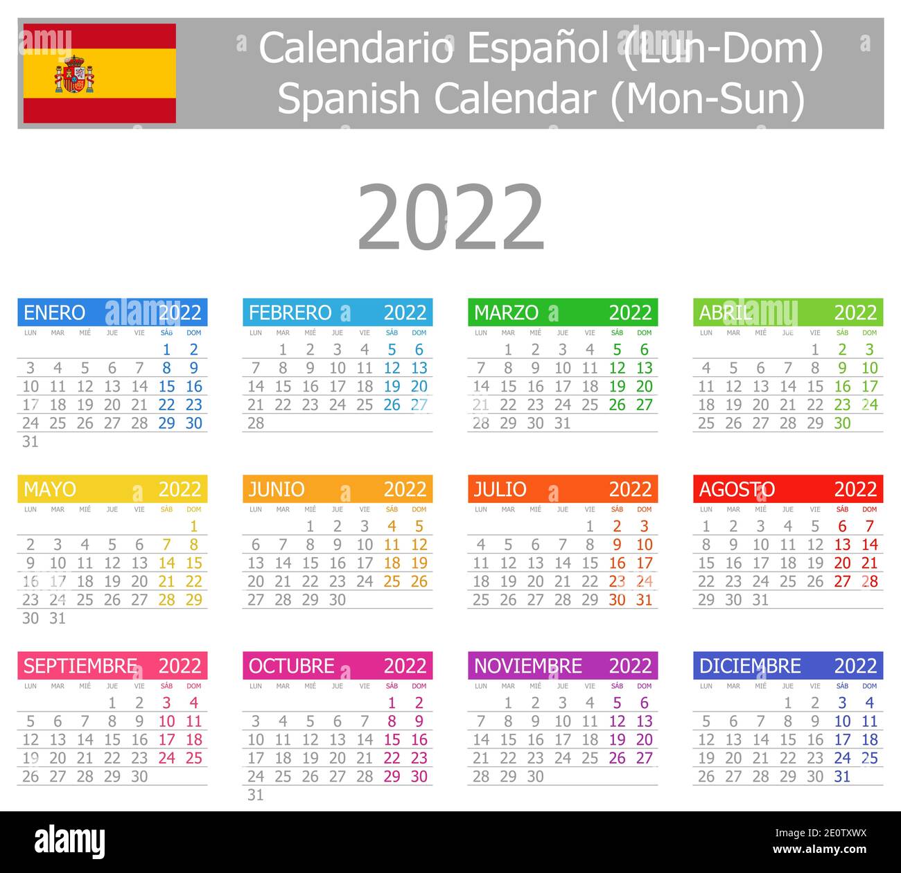 Calendario del 2022 en español