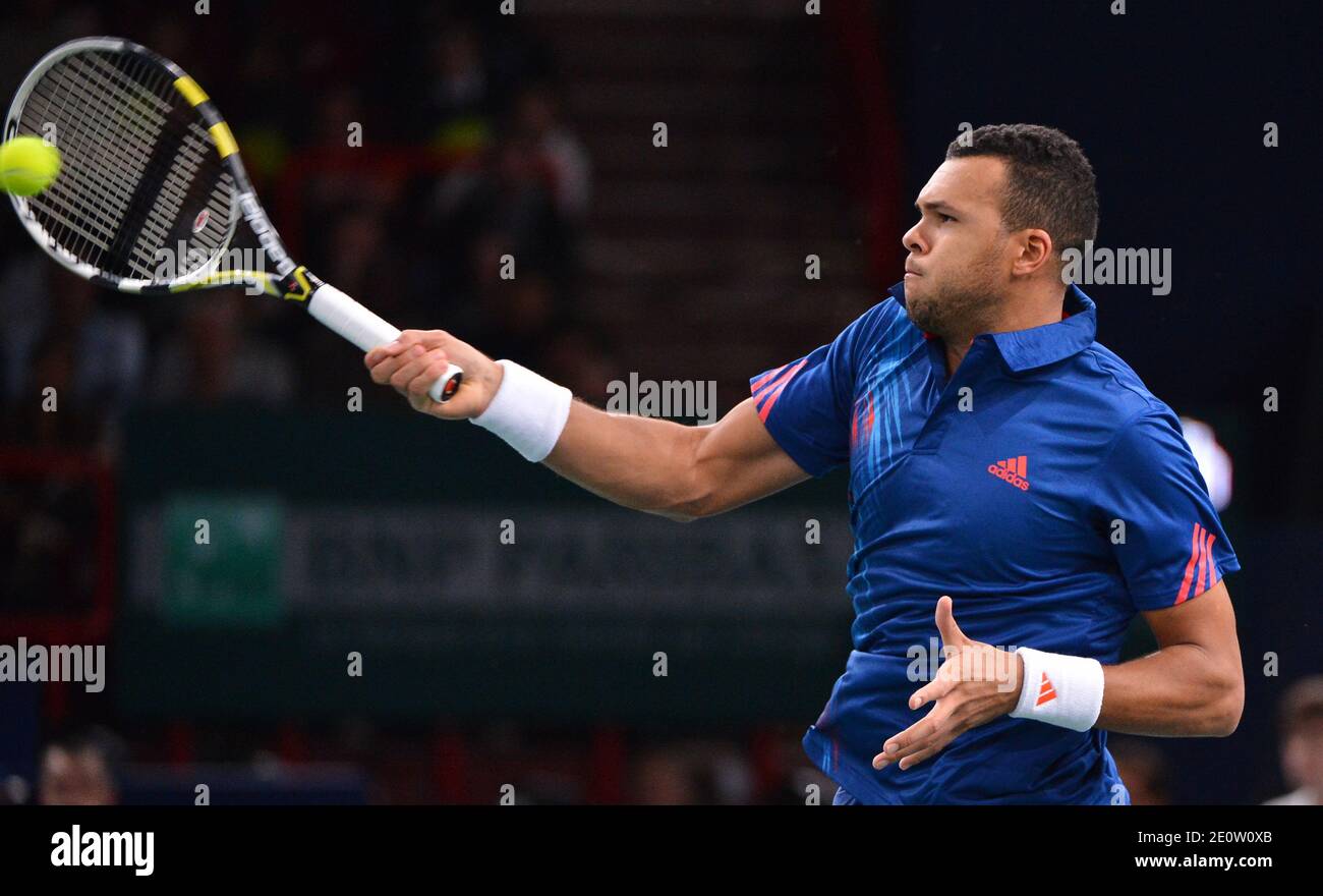 France's Jo Wilfried Tsonga playing his second round match of the BNP  Paribas tennis Masters 2012