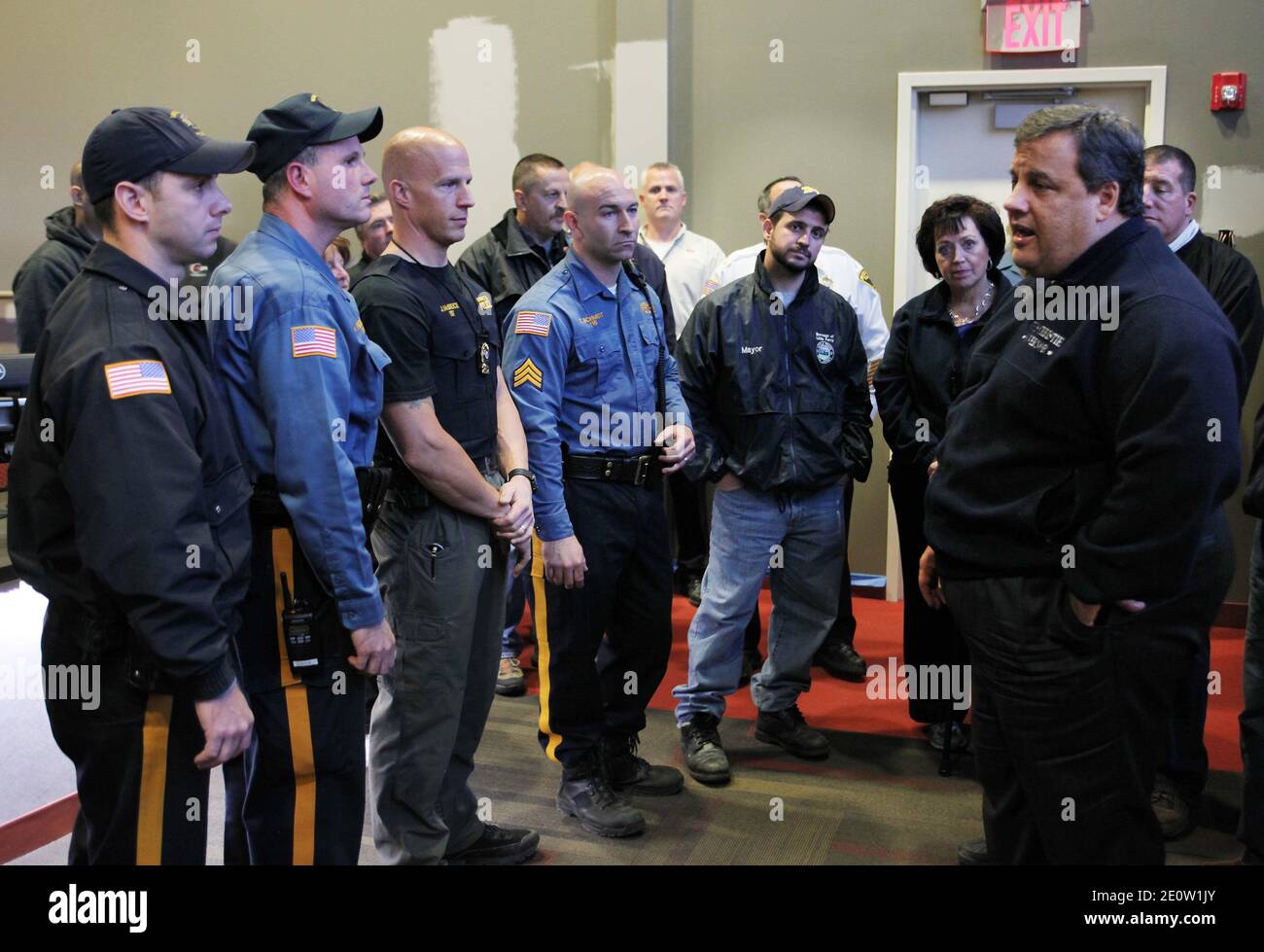Governor Chris Christie and Lt. Governor Kim Guadagno visit with first responders after touring