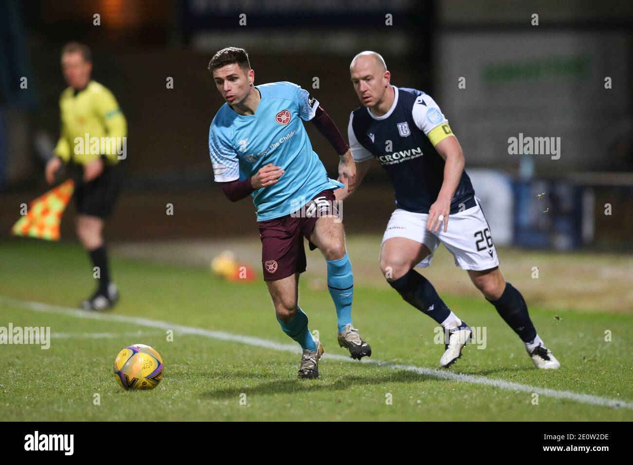 Dens Park, Dundee, UK. 2nd Jan, 2021. Scottish Championship Football, Dundee FC versus Heart of Midlothian; Jamie Brandon of Heart of Midlothian and Charlie Adam of Dundee Credit: Action Plus Sports/Alamy Live News Stock Photo