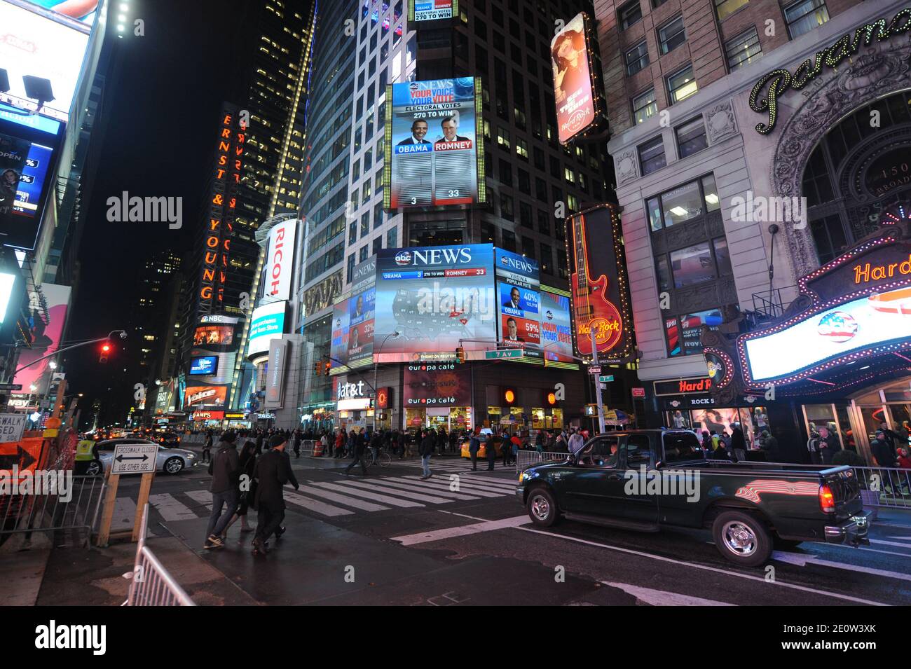 People react to the US Elections in Times Square in New York City, NY, USA, on November 06, 2012. Photo by Brad Barket/ABACAPRESS.COM Stock Photo