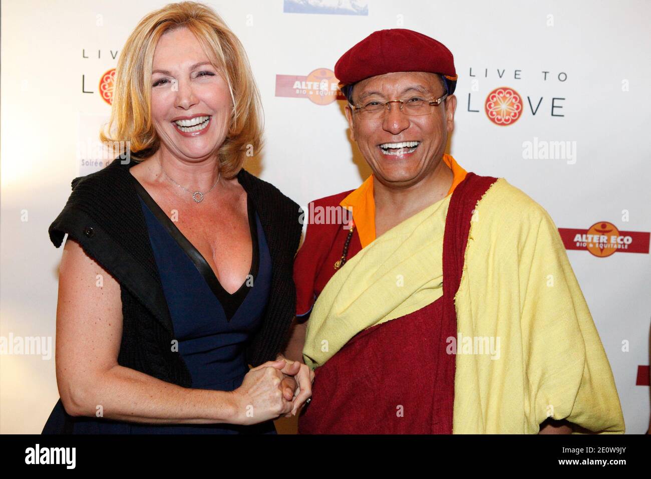 Fabienne Amiach and The Gyalwang Drukpa at the Gala of Charity 'La Sagesse Au Feminim' by Drukpa Humanitaire held at Hotel Lutetia, in Paris, France, on November 14, 2012. Photo by Audrey Poree/ABACAPRESS.COM Stock Photo
