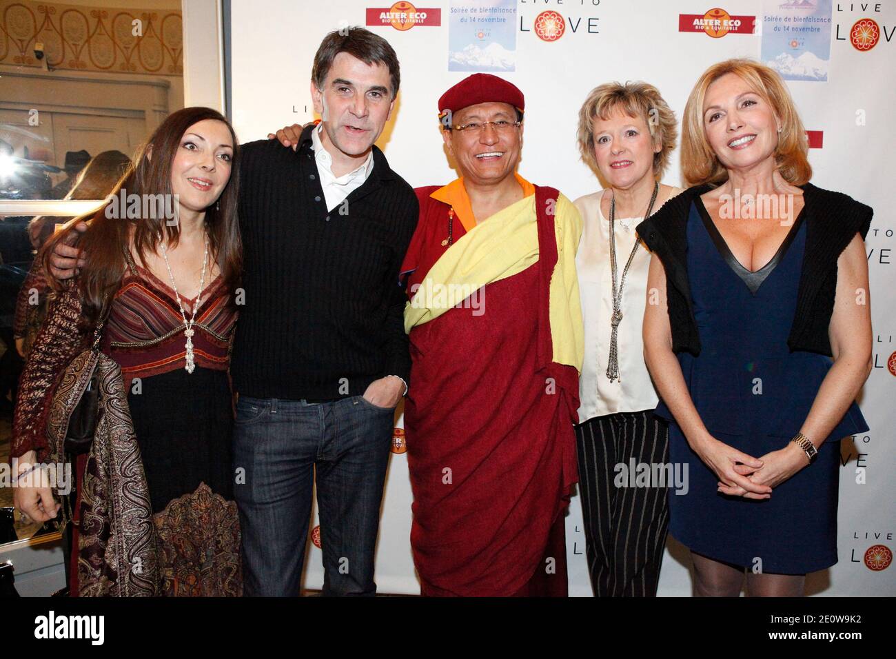 Annabelle De Villedieu, Tex, The Gyalwang Drukpa, Blandine Metayer and Fabienne Amiach at the Gala of Charity 'La Sagesse Au Feminim' by Drukpa Humanitaire held at Hotel Lutetia, in Paris, France, on November 14, 2012. Photo by Audrey Poree/ABACAPRESS.COM Stock Photo
