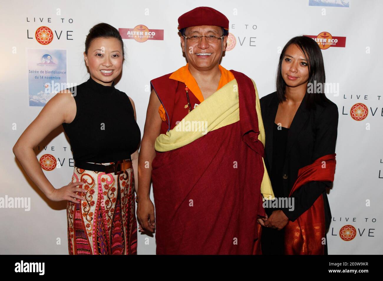 The International President of Live To Love Carrie Lee, The Gyalwang Drukpa  and The French President of Live To Love Sayfonh Khamphasith at the Gala of  Charity 