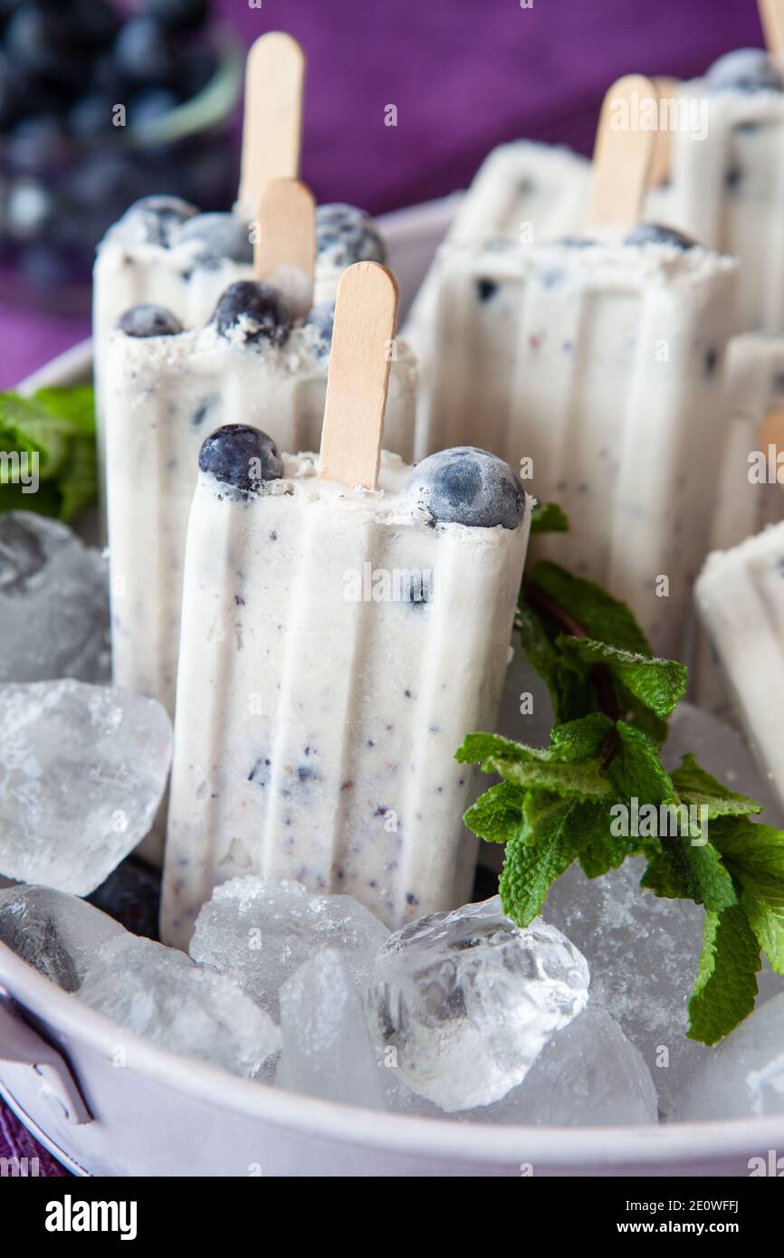 Blueberry Ice Cream Popsicles Stock Photo