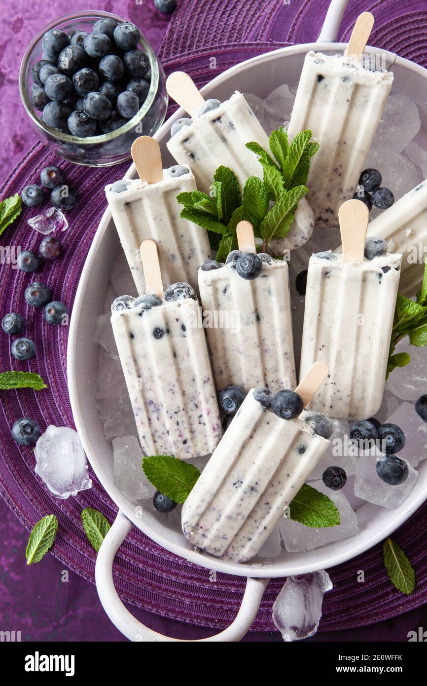 Blueberry Ice Cream Popsicles Stock Photo Alamy