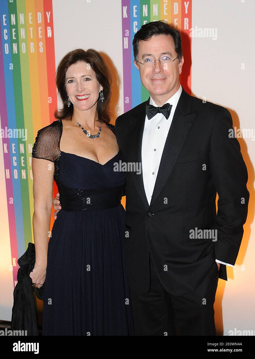 Evelyn McGee Colbert and Stephen Colbert pose for photographers during