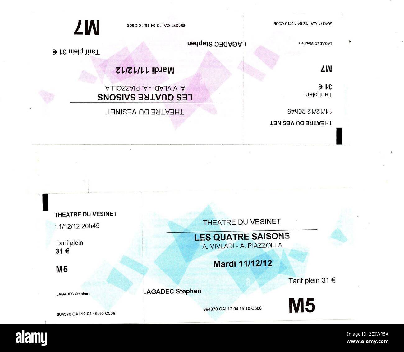 Illustration of Cinema and Concert Ticket. Paris, France on December 5