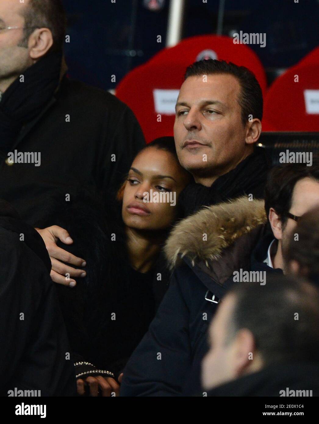 Jean Roch and his girlfriend Anais attend the French First League ...