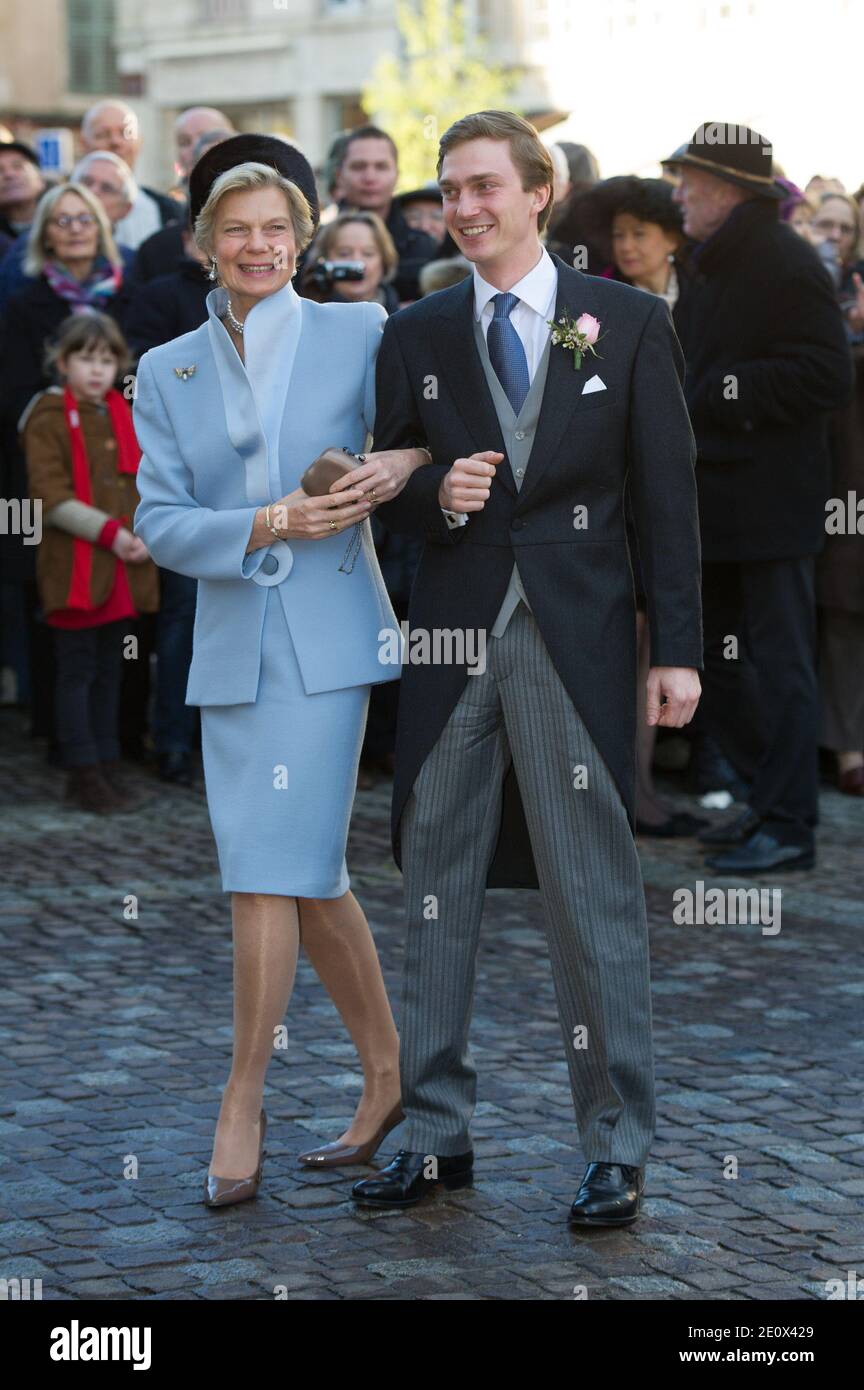 Princess Marie Astrid of Luxembourg and her son Archduke Christoph of Austria arriving for his religious wedding with Adelaide Drape-Frisch at Saint-Epvre Basilica in Nancy, France, on December 29, 2012. Photo by Nicolas Gouhier/ABACAPRESS.COM Stock Photo