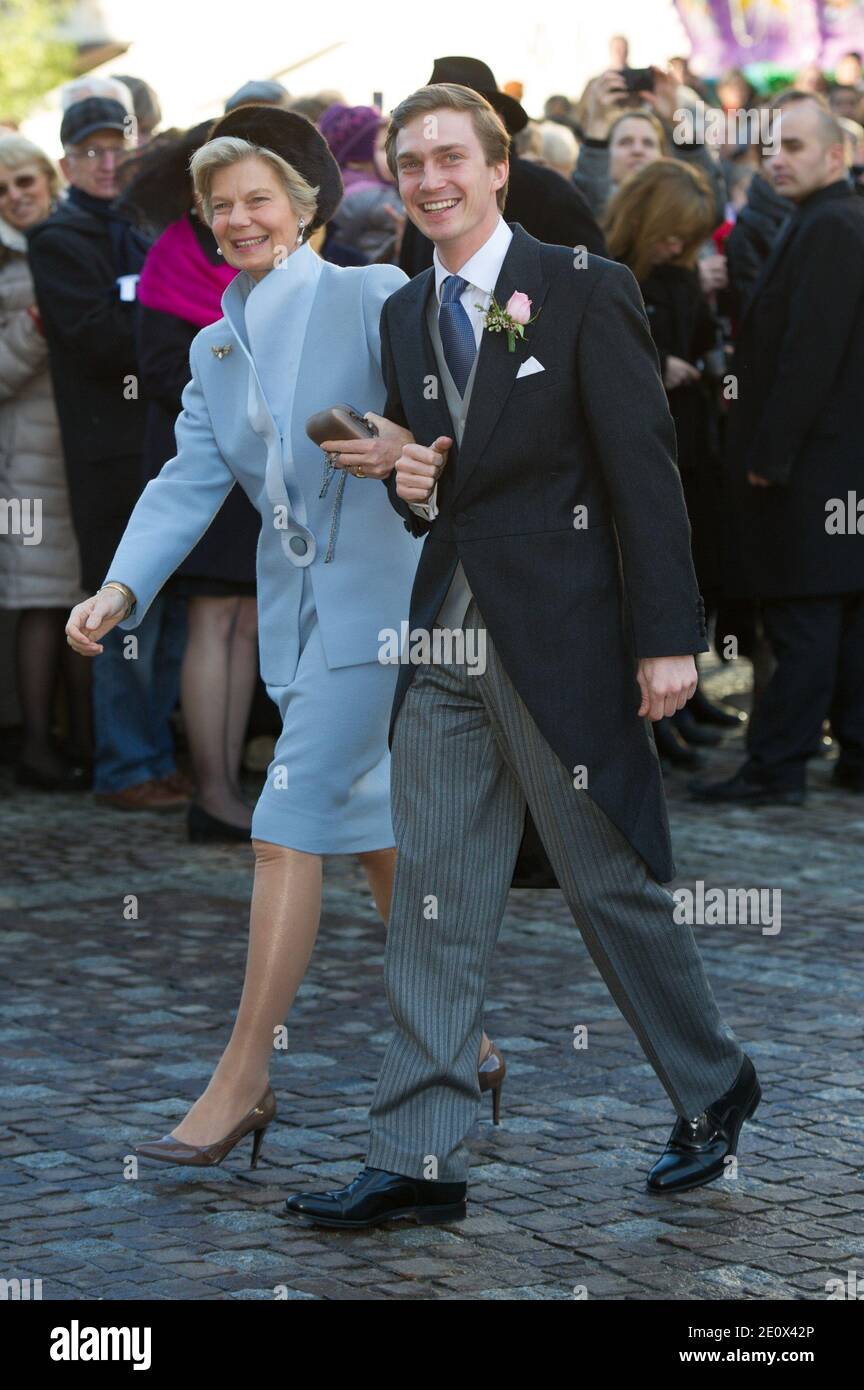 Princess Marie Astrid of Luxembourg and her son Archduke Christoph of Austria arriving for his religious wedding with Adelaide Drape-Frisch at Saint-Epvre Basilica in Nancy, France, on December 29, 2012. Photo by Nicolas Gouhier/ABACAPRESS.COM Stock Photo