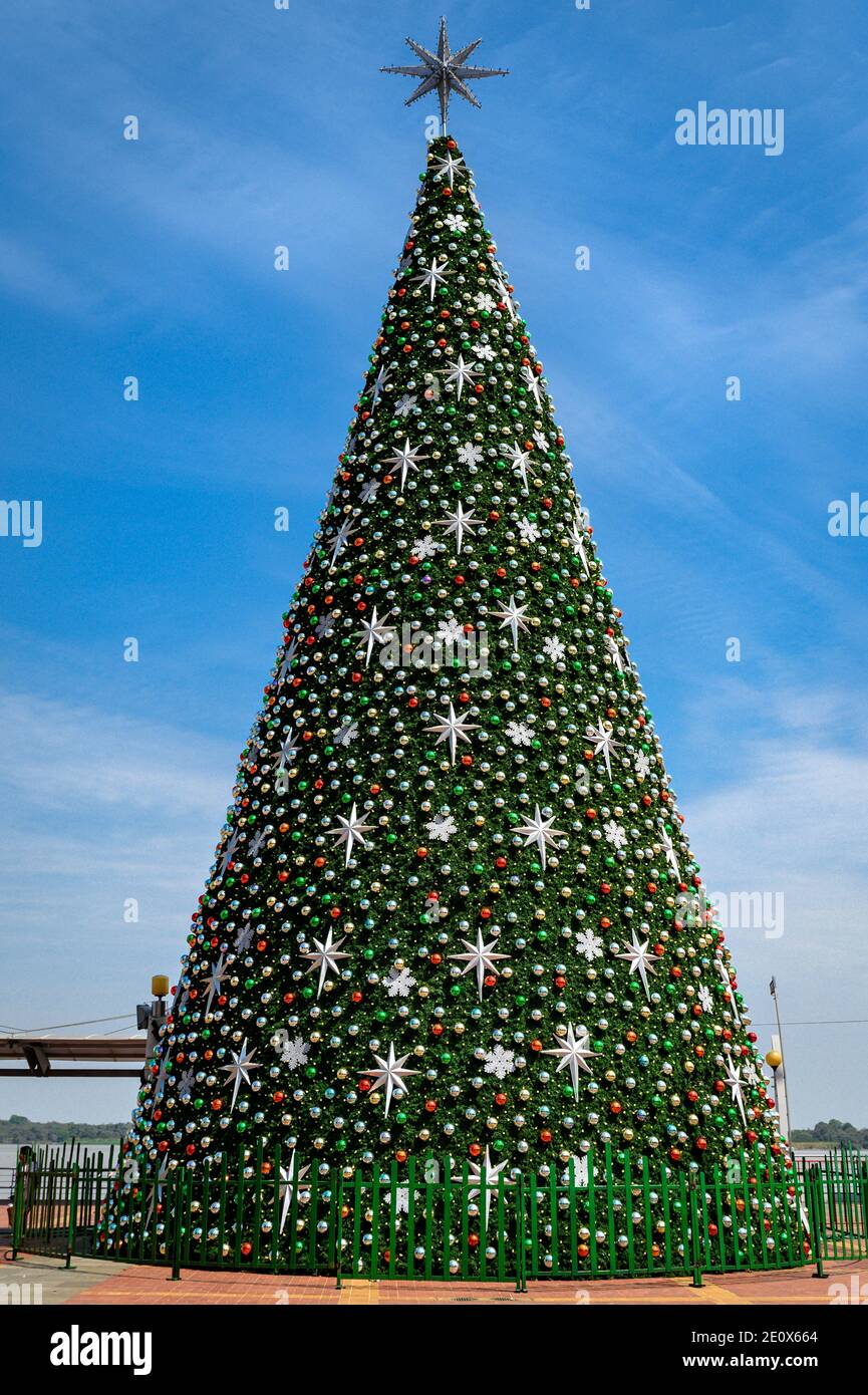 Christmas tree in Malecon Simon Bolivar of Guayaquil, an important tourist attraction of the city. Stock Photo