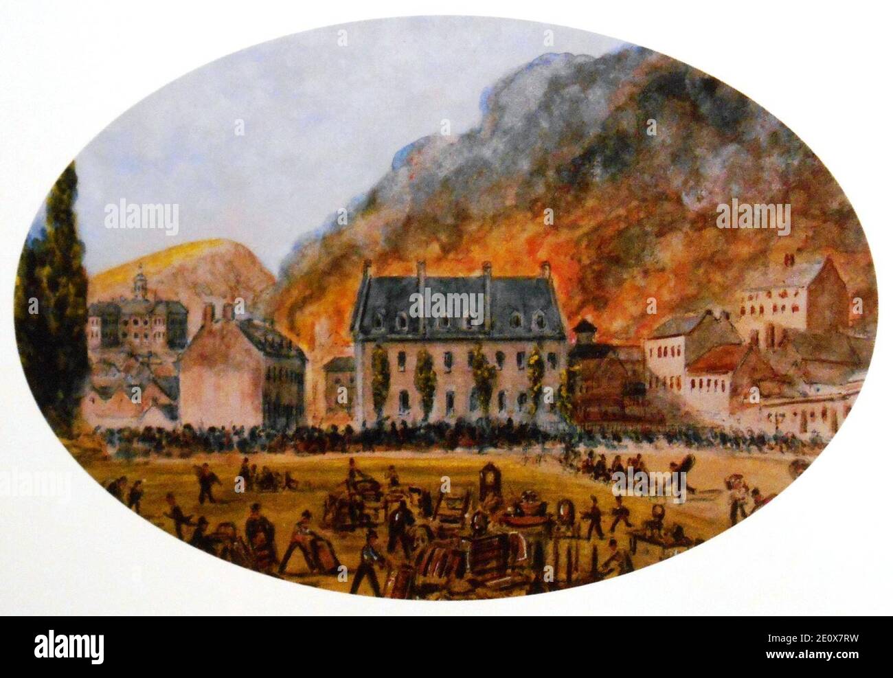Le champ de Mars durant le grand incendie de 1852. Stock Photo