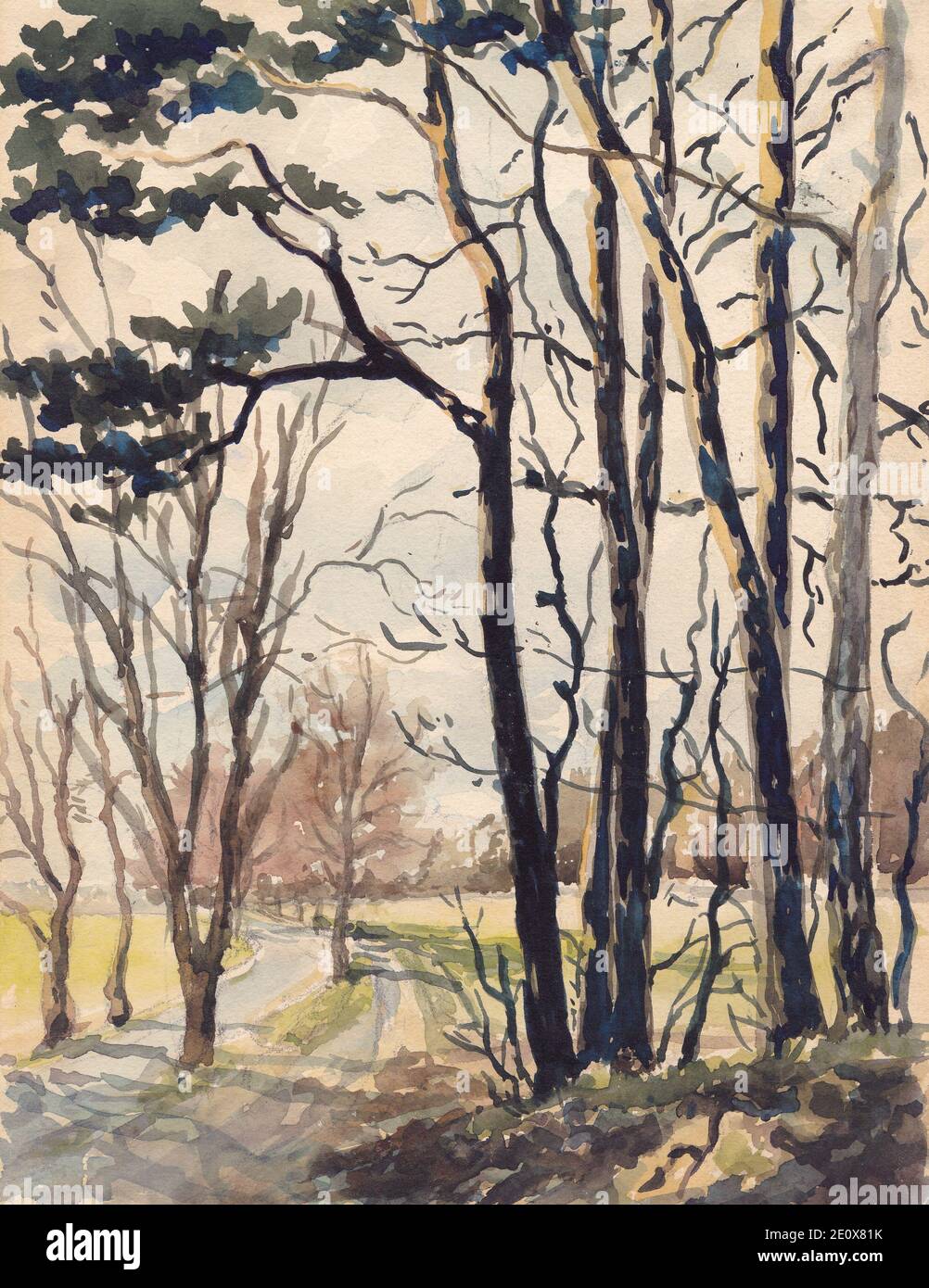 German Landscape, Watercolor Stock Photo Alamy