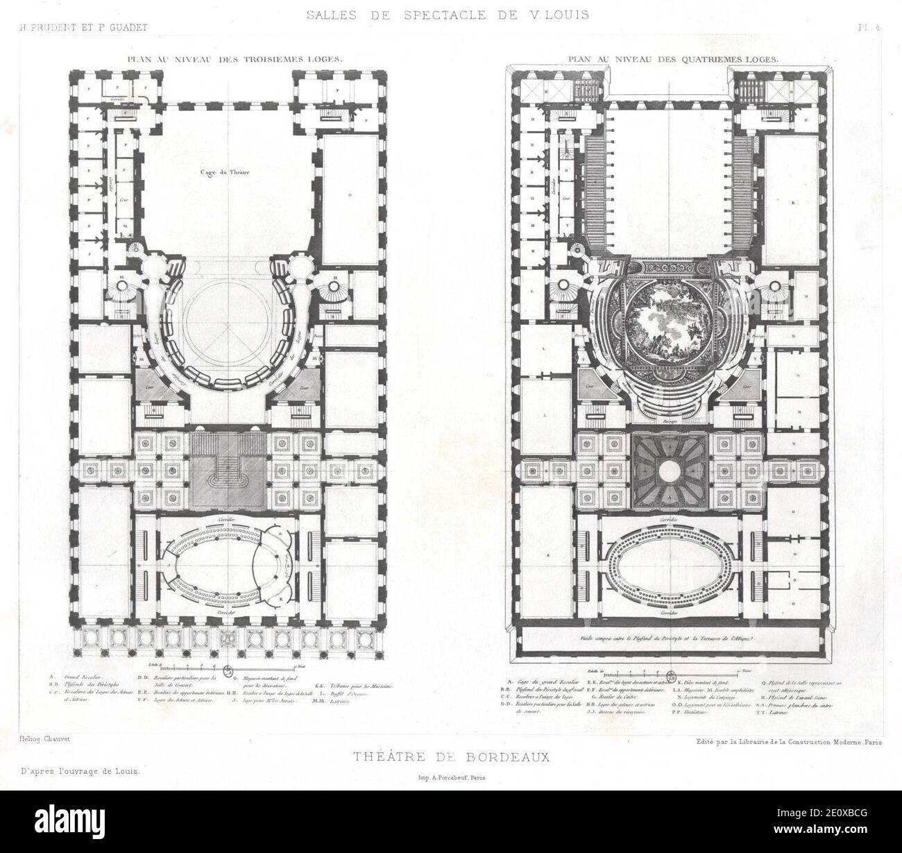 Les Salles de spectacle construites par Victor Louis 1903 pl04 Théâtre de Bordeaux, Plan des troisièmes loges et plan des quatrièmes loges. Stock Photo