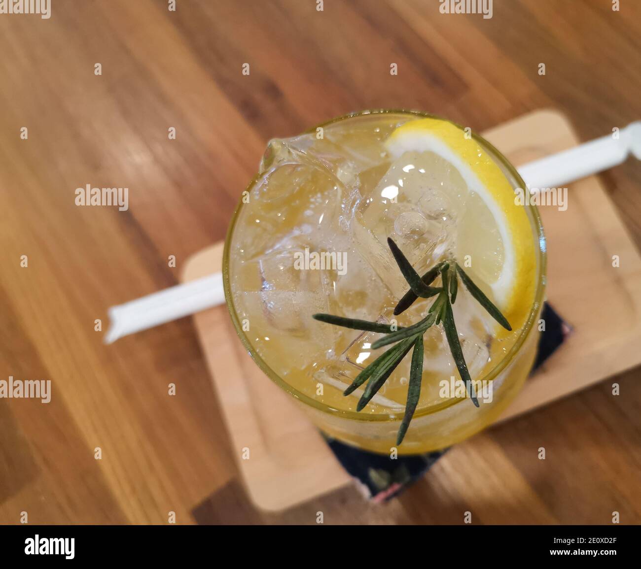 Top view of Yuzu orange drink with soda with ice. Stock Photo