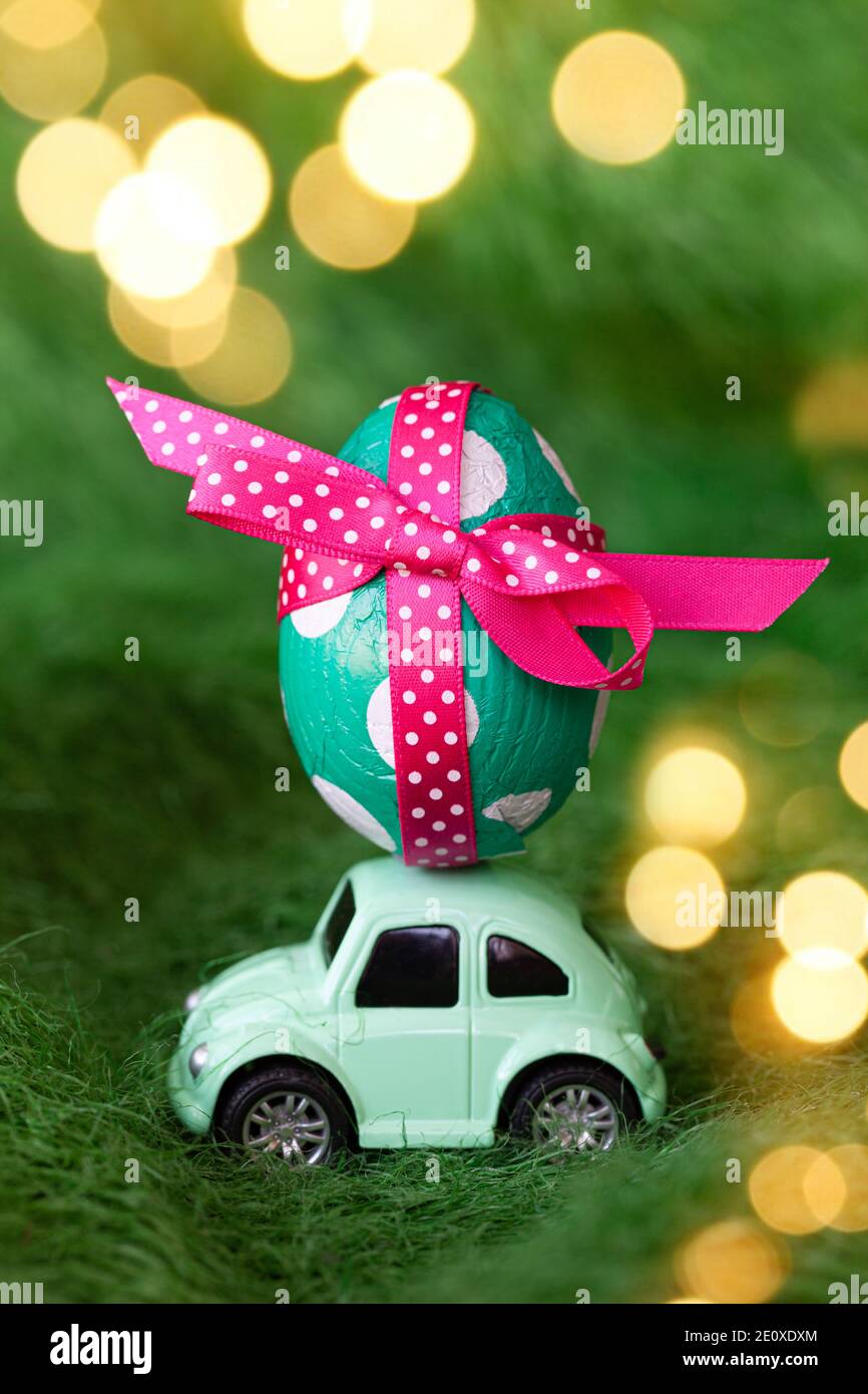 Toy Car With Easter Egg Stock Photo Alamy