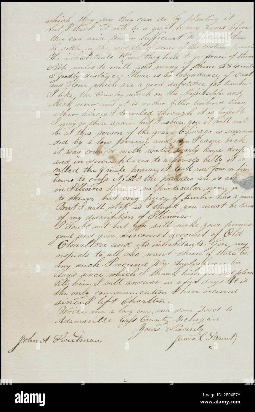 Letter , Adamsville, Mich., to John A. Sweetman, Charlton, Saratoga Co., N.Y., 1837 Dec. 16 Stock Photo