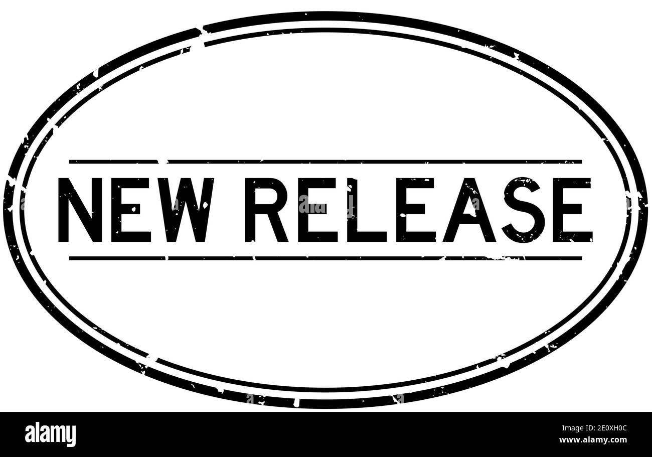 Grunge black new release word oval rubber seal stamp on white