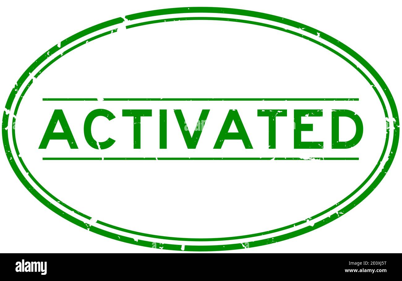 Grunge green activated word oval rubber seal stamp on white background ...