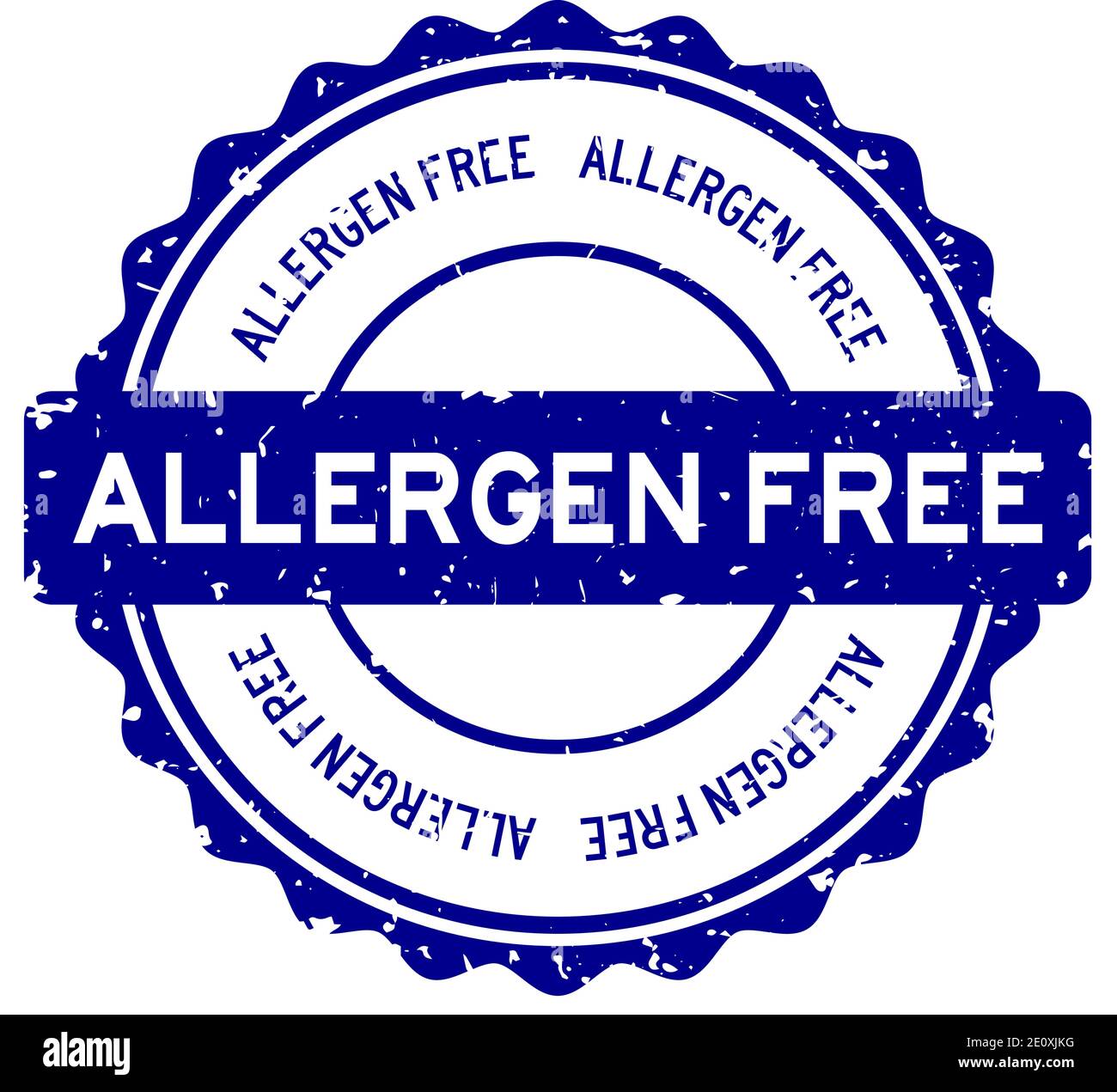 Grunge blue allergen free word round rubber seal stamp on white ...