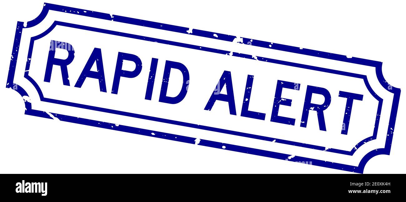 Grunge blue rapid alert word rubber seal stamp on white background ...