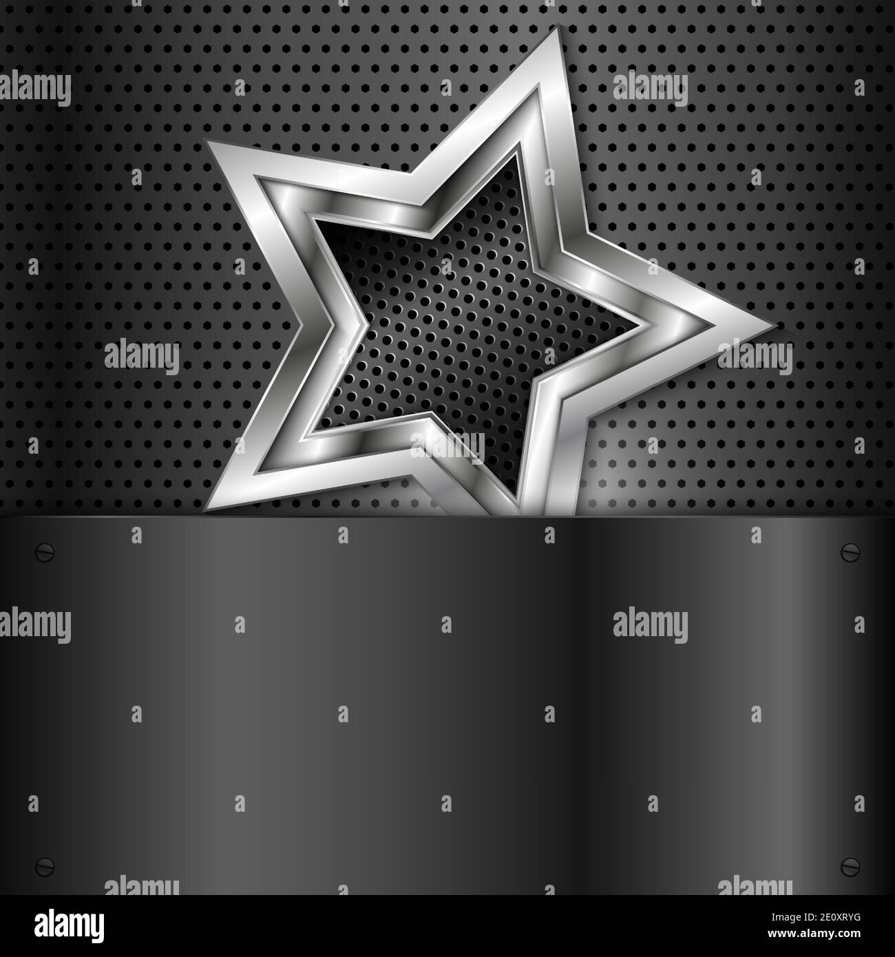 Shiny star metal background with screws on perforated texture.Vector illustration.Eps10 Stock Vector